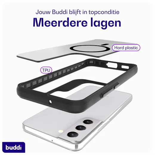 Buddi Hybrid Samsung Galaxy S22 Hoesje MagSafe Back Cover Matte Zwart afbeelding 7