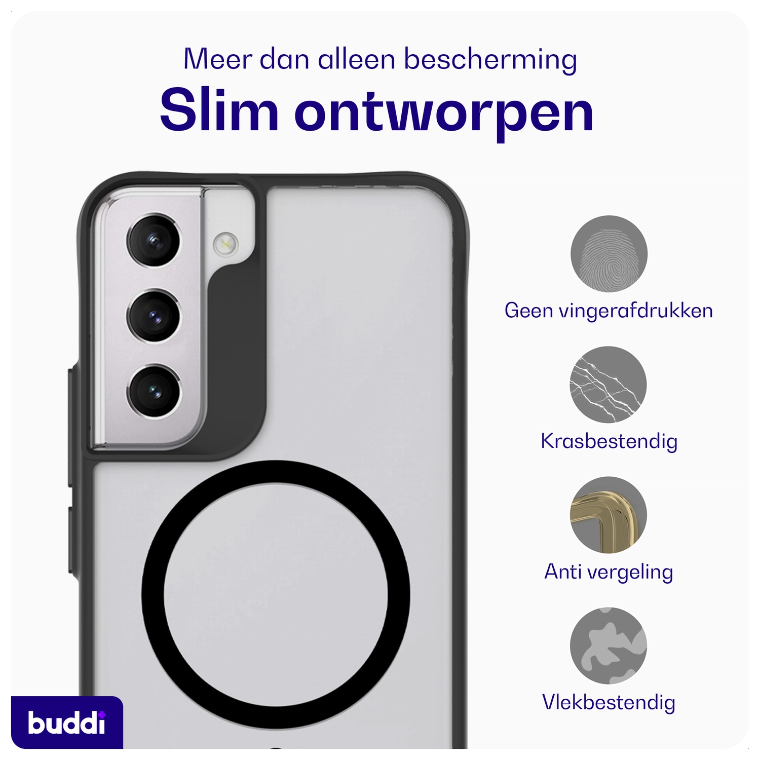 Buddi Hybrid Samsung Galaxy S22 Plus Hoesje MagSafe Back Cover Matte Zwart afbeelding 6