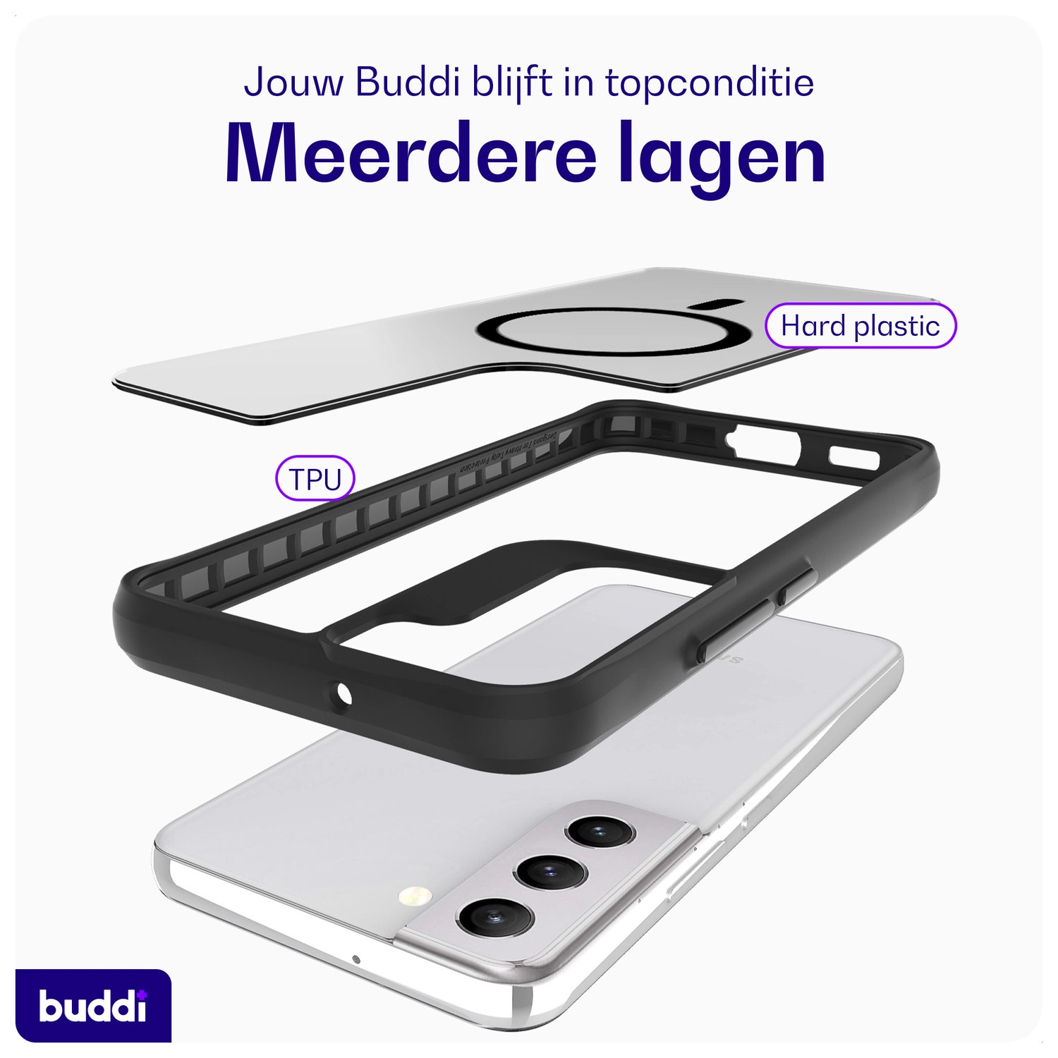 Buddi Hybrid Samsung Galaxy S22 Plus Hoesje MagSafe Back Cover Matte Zwart afbeelding 7