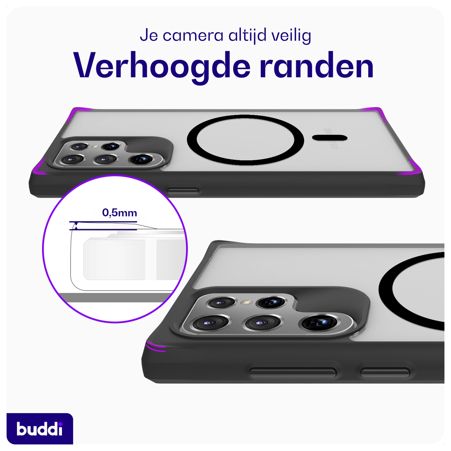 Buddi Hybrid Samsung Galaxy S22 Ultra Hoesje MagSafe Matte Zwart afbeelding 5