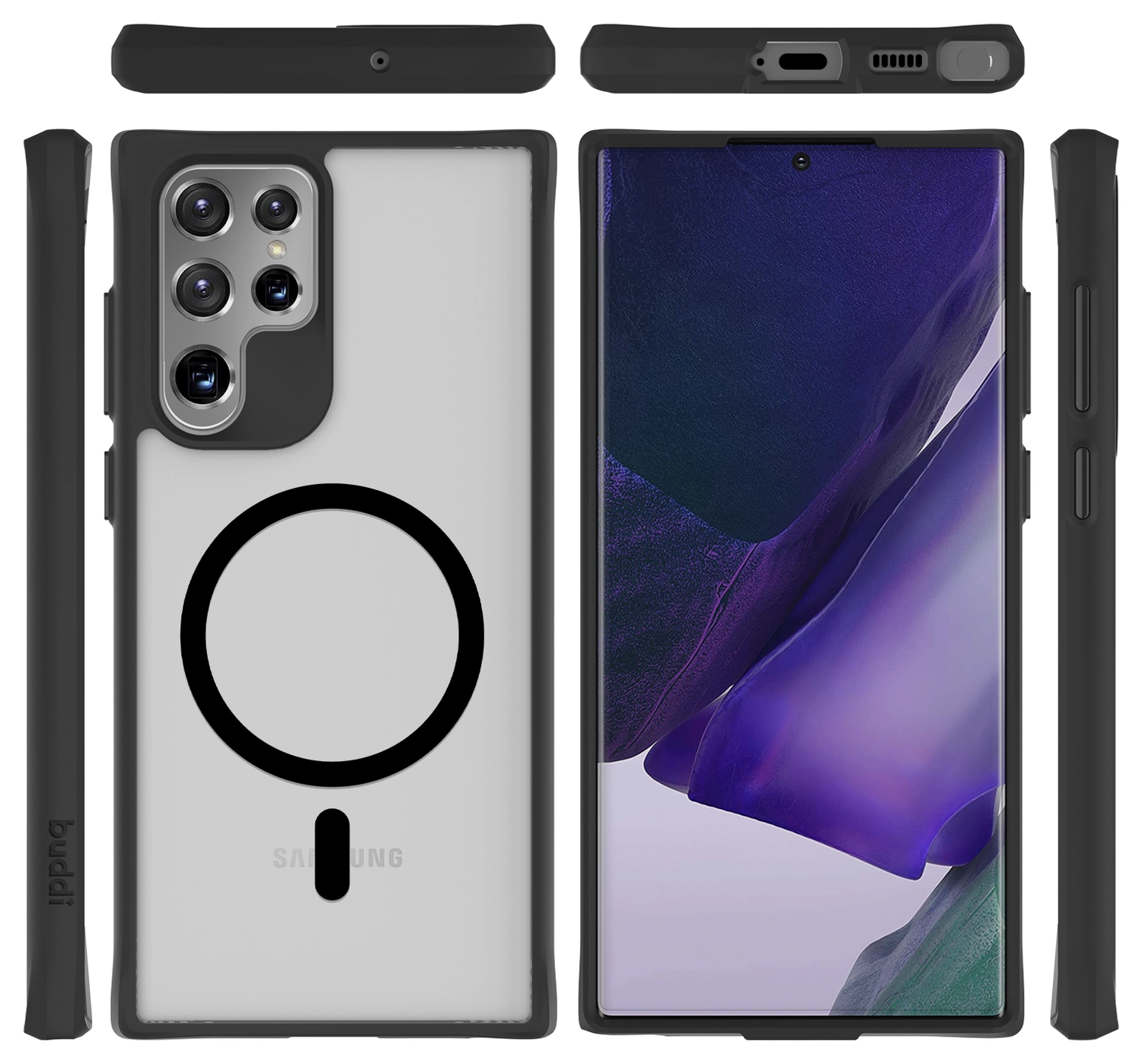 Buddi Hybrid Samsung Galaxy S22 Ultra Hoesje MagSafe Matte Zwart afbeelding 9