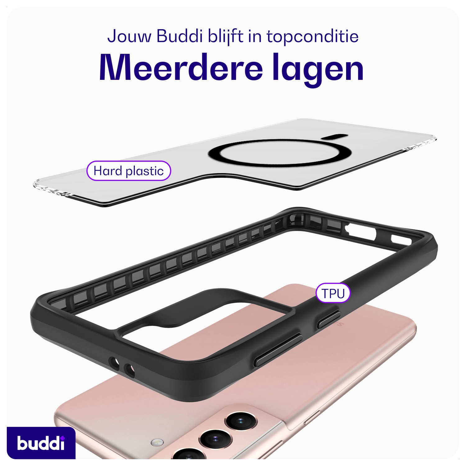 Buddi Hybrid Samsung Galaxy S21 Hoesje MagSafe Back Cover Matte Zwart afbeelding 7