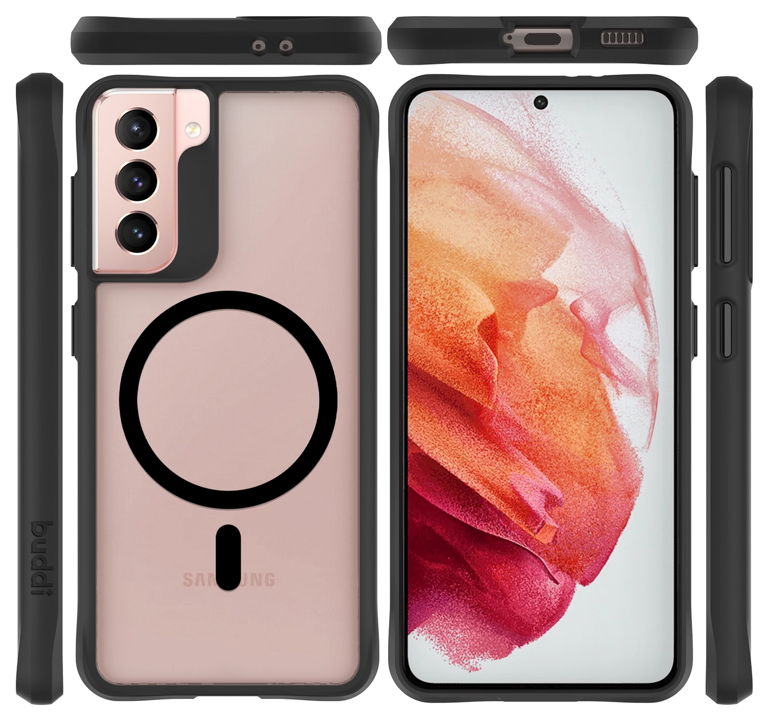Buddi Hybrid Samsung Galaxy S21 Hoesje MagSafe Back Cover Matte Zwart afbeelding 9
