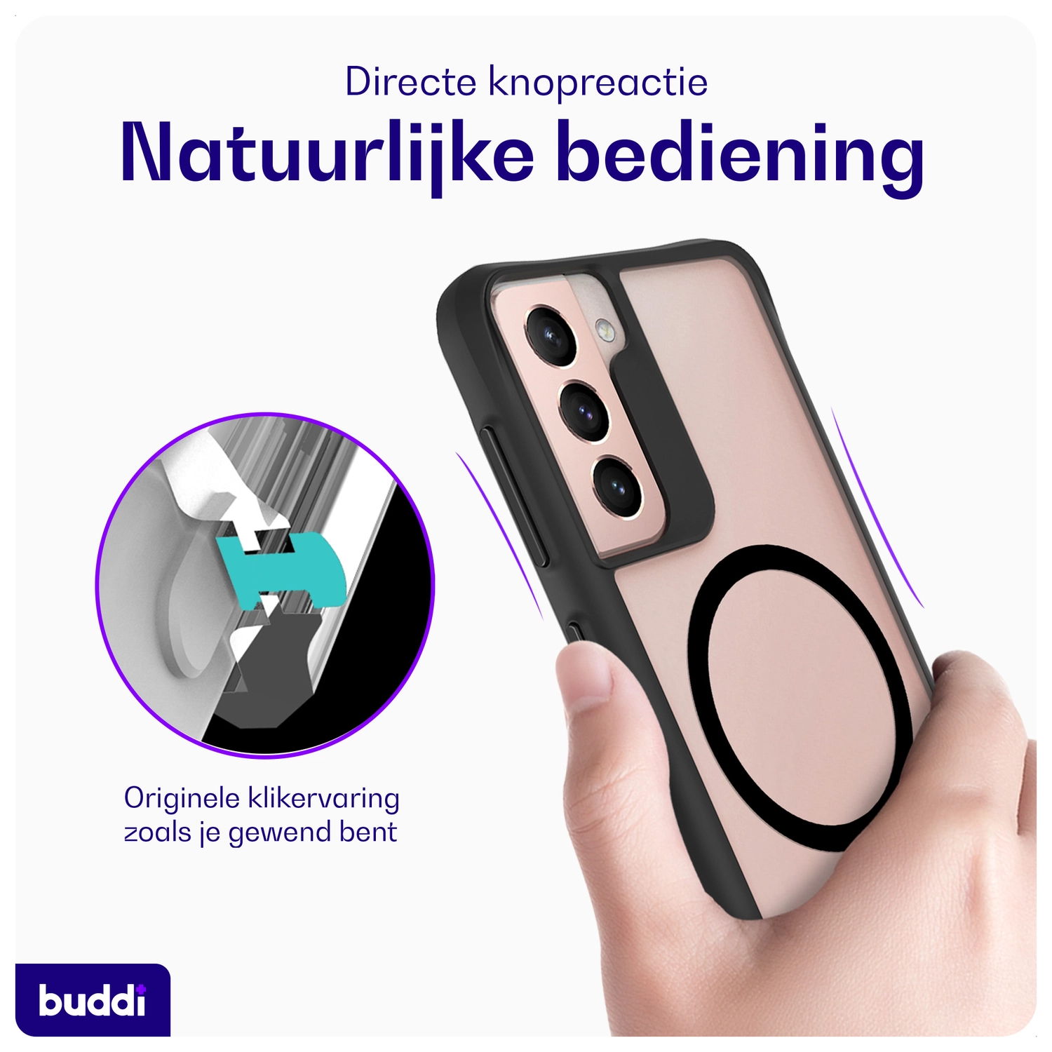 Buddi Hybrid Samsung Galaxy S21 Hoesje MagSafe Back Cover Matte Zwart afbeelding 4