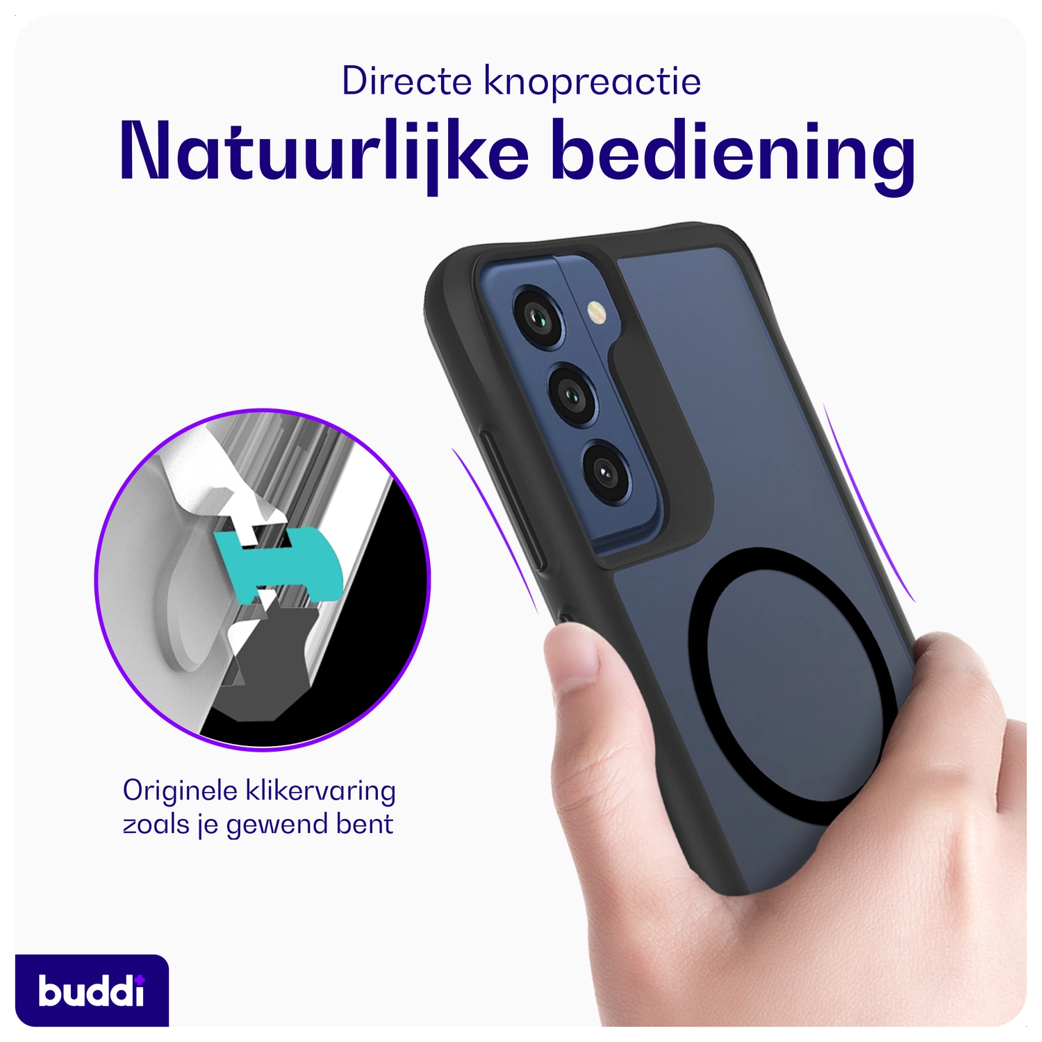 Buddi Hybrid Samsung Galaxy S21 FE Hoesje MagSafe Back Cover Matte Zwart afbeelding 4