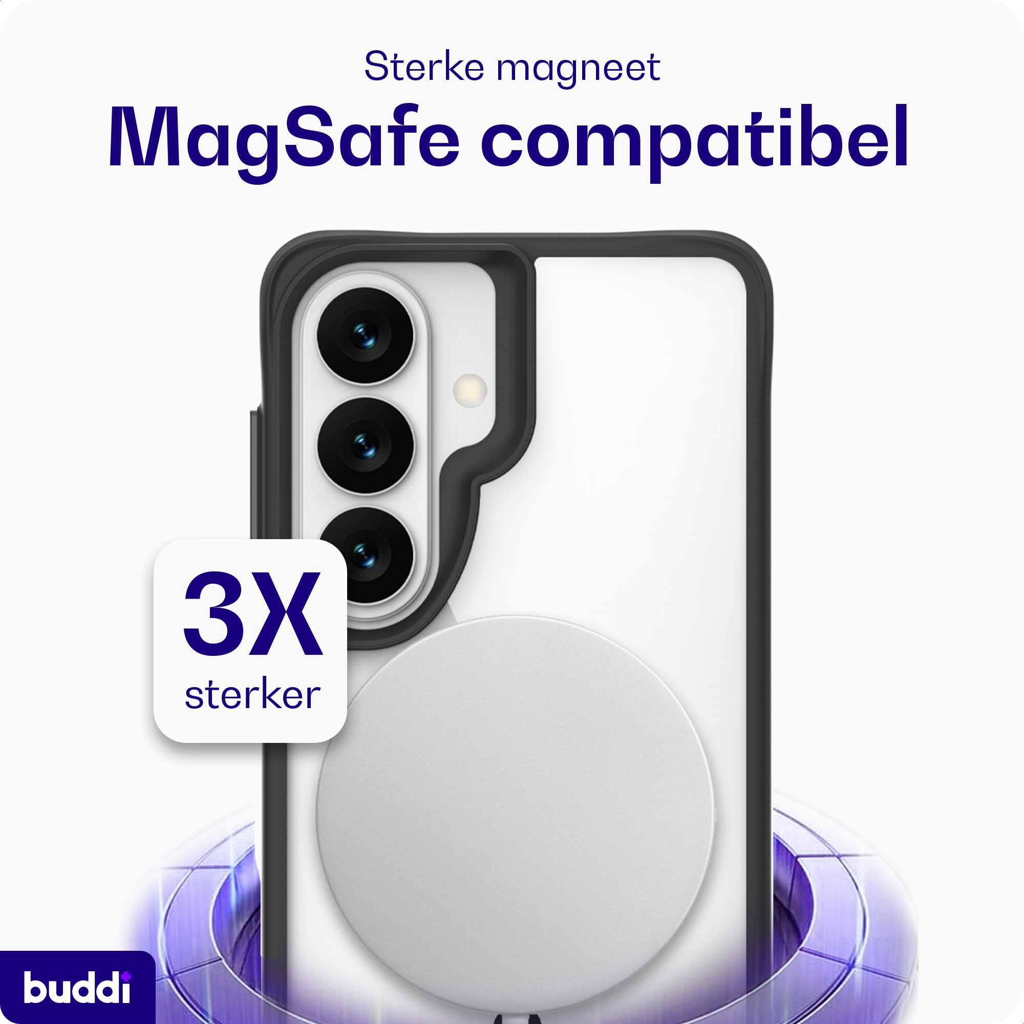Buddi Hybrid Samsung Galaxy S26 Hoesje MagSafe Back Cover Transparant Zwart afbeelding 4