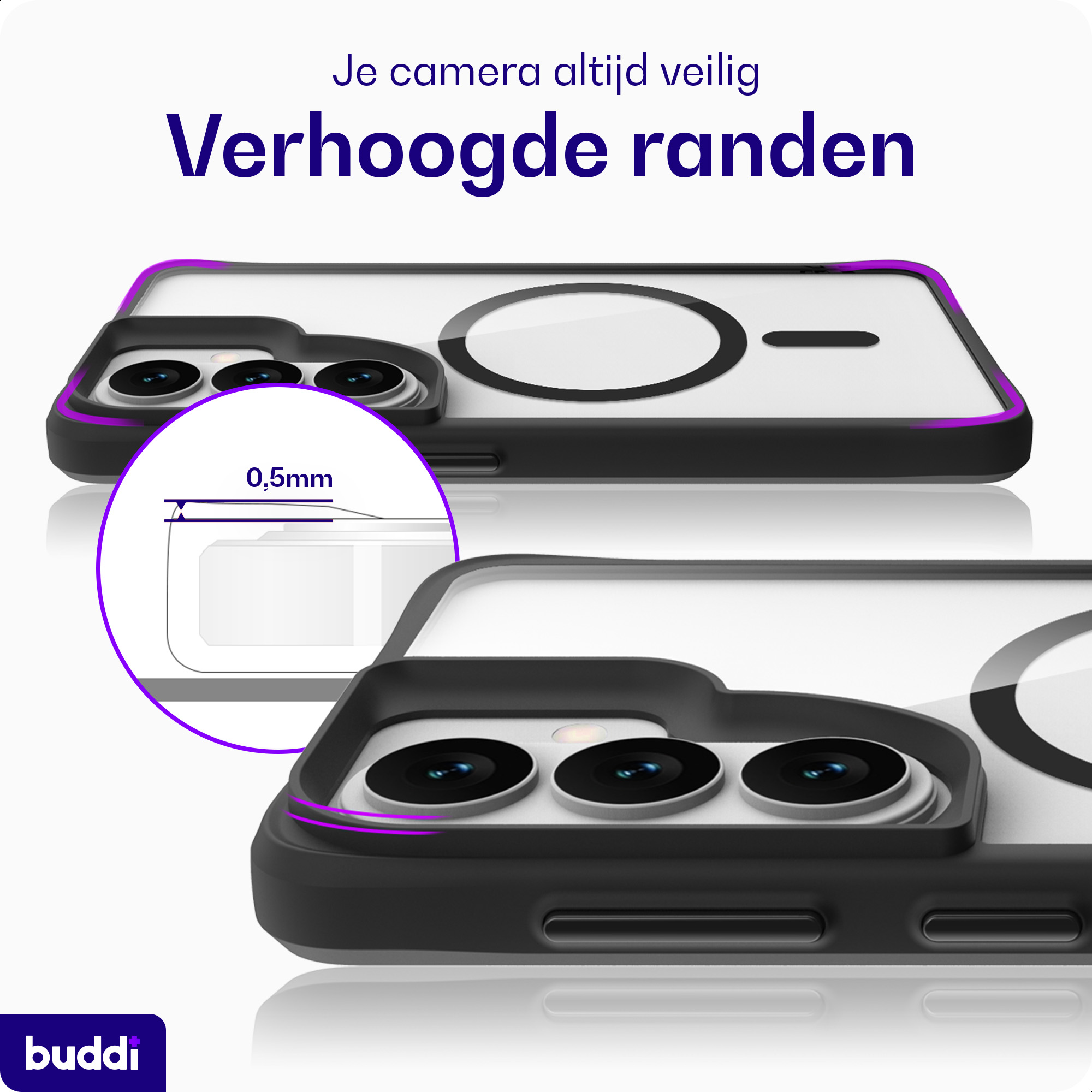 Buddi Hybrid Samsung Galaxy S26 Hoesje MagSafe Back Cover Transparant Zwart afbeelding 5