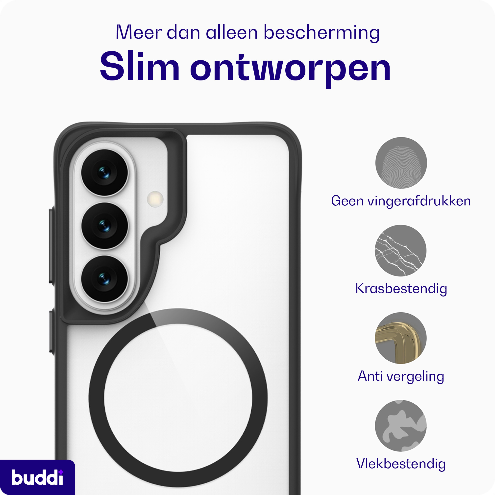 Buddi Hybrid Samsung Galaxy S26 Hoesje MagSafe Back Cover Transparant Zwart afbeelding 7