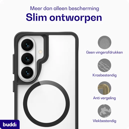 Buddi Hybrid Samsung Galaxy S26 Hoesje MagSafe Back Cover Transparant Zwart afbeelding 7