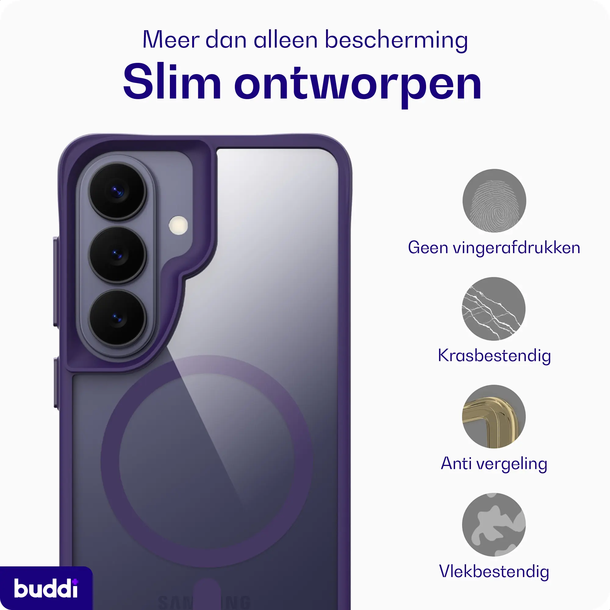Buddi Hybrid Samsung Galaxy S26 Hoesje MagSafe Back Cover Matched Paars afbeelding 6