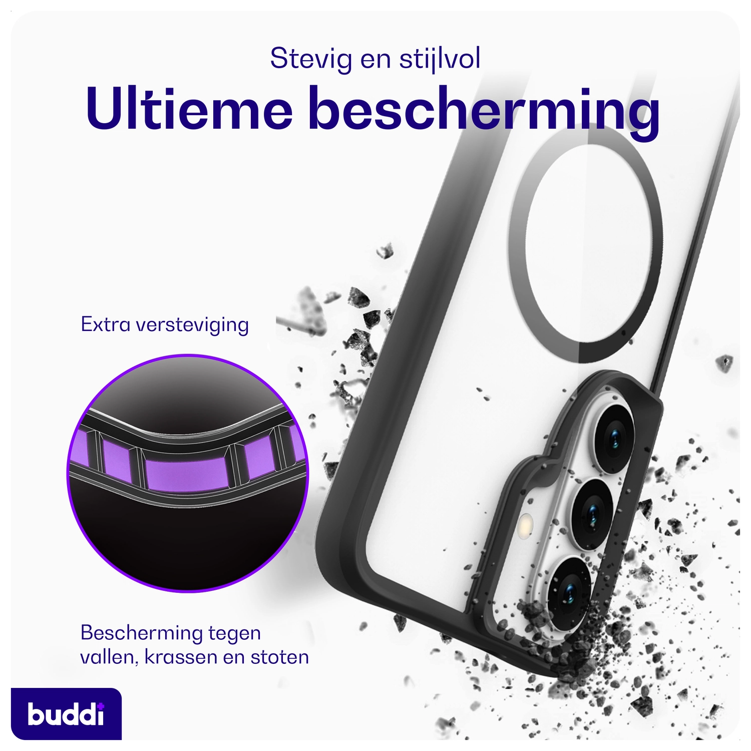 Buddi Hybrid Samsung Galaxy S26 Plus Hoesje MagSafe Transparant Zwart afbeelding 3