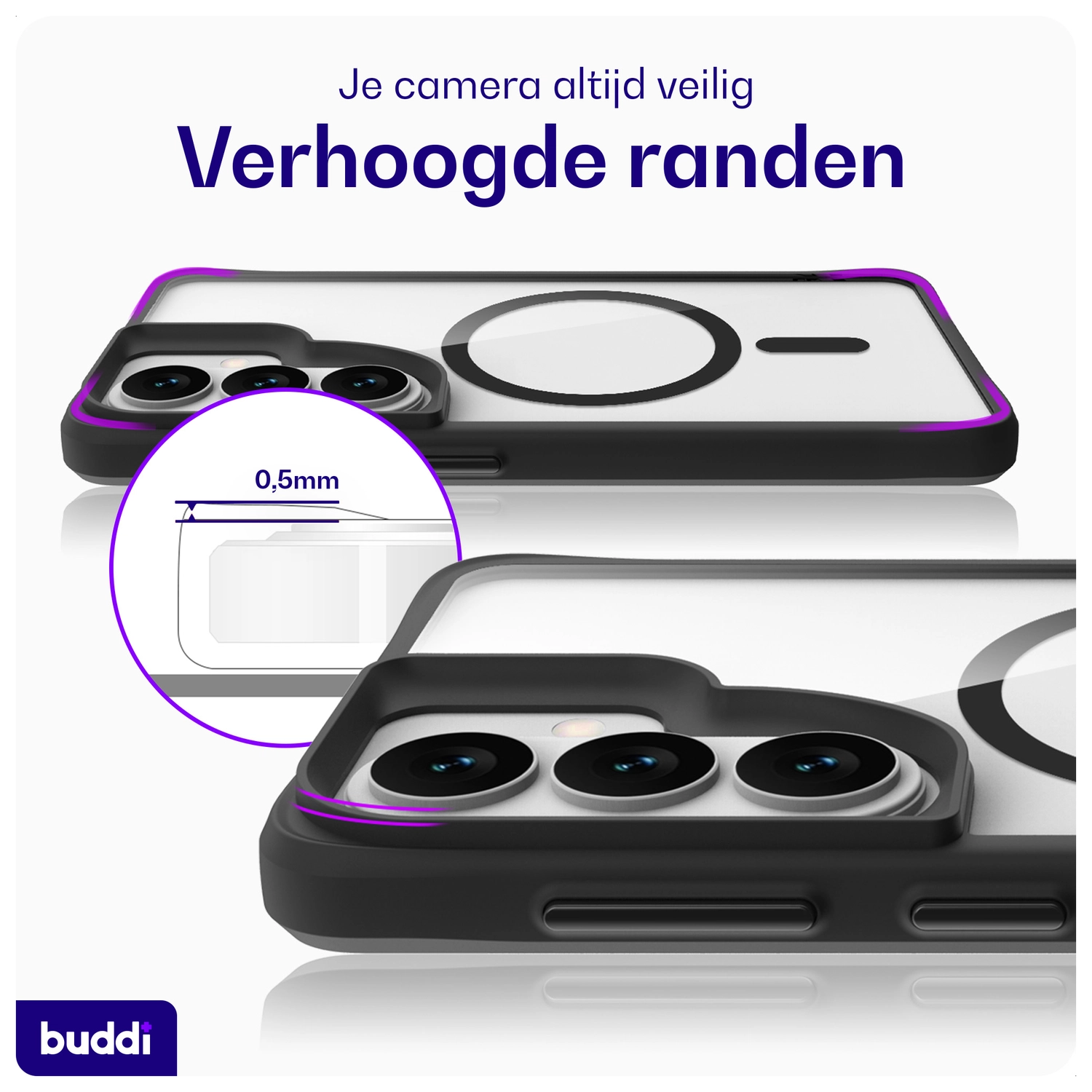 Buddi Hybrid Samsung Galaxy S26 Plus Hoesje MagSafe Transparant Zwart afbeelding 6
