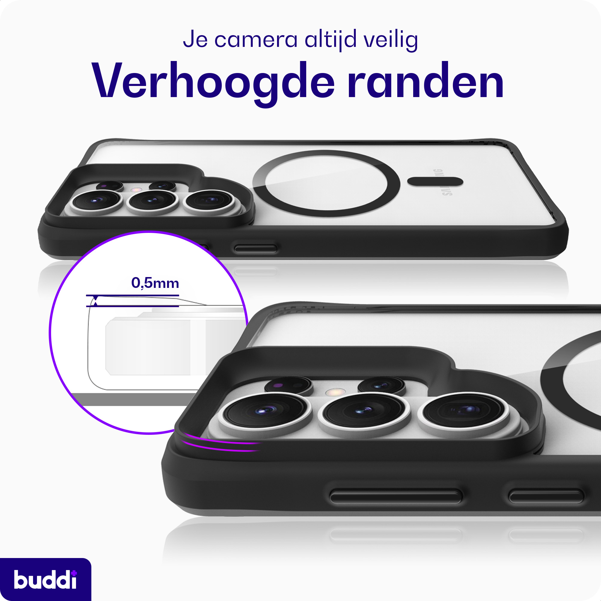 Buddi Hybrid Samsung S26 Ultra Hoesje MagSafe Back Cover Transparant Zwart afbeelding 6