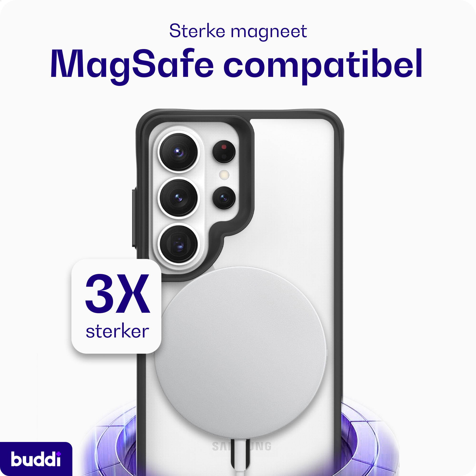 Buddi Hybrid Samsung S26 Ultra Hoesje MagSafe Back Cover Transparant Zwart afbeelding 4