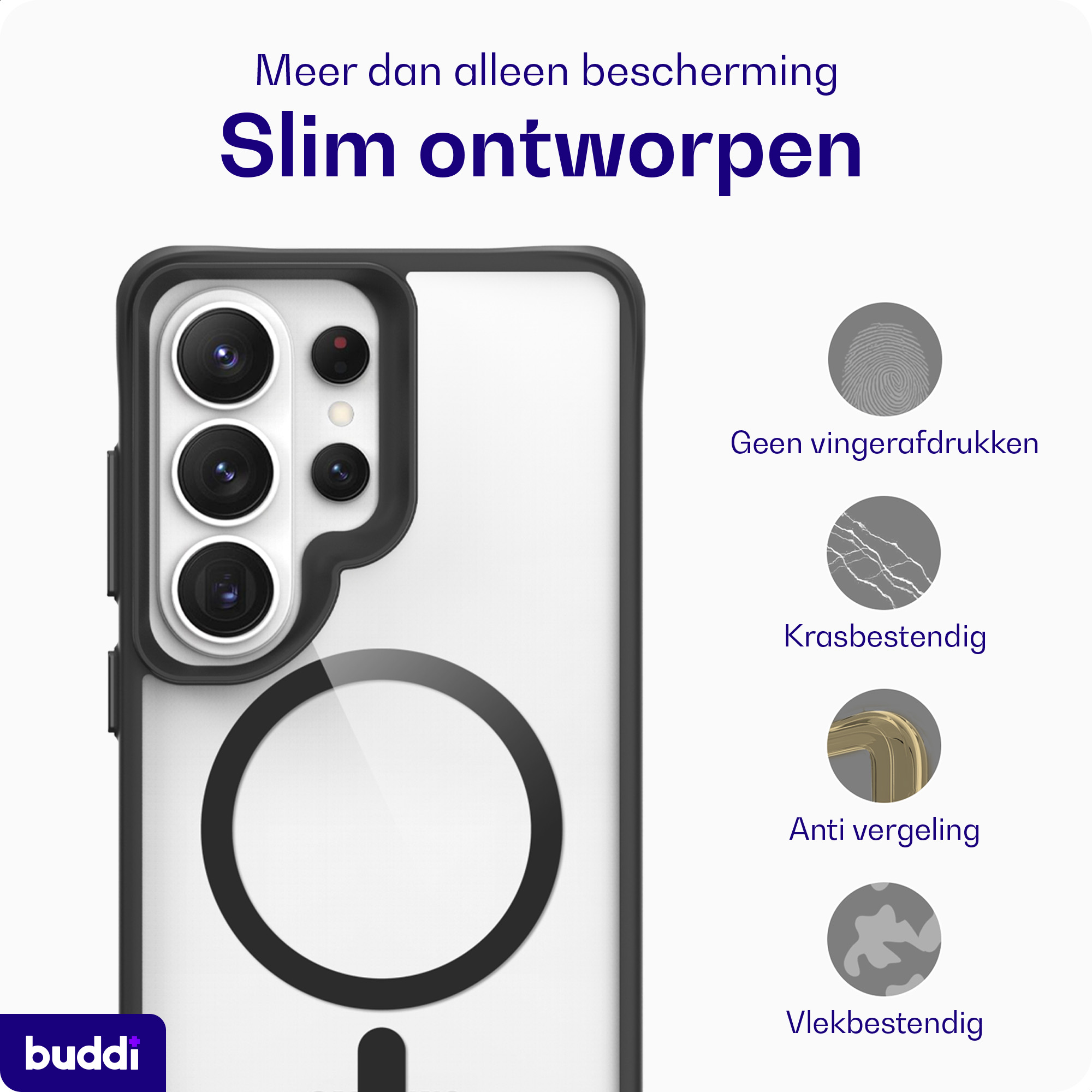 Buddi Hybrid Samsung S26 Ultra Hoesje MagSafe Back Cover Transparant Zwart afbeelding 7