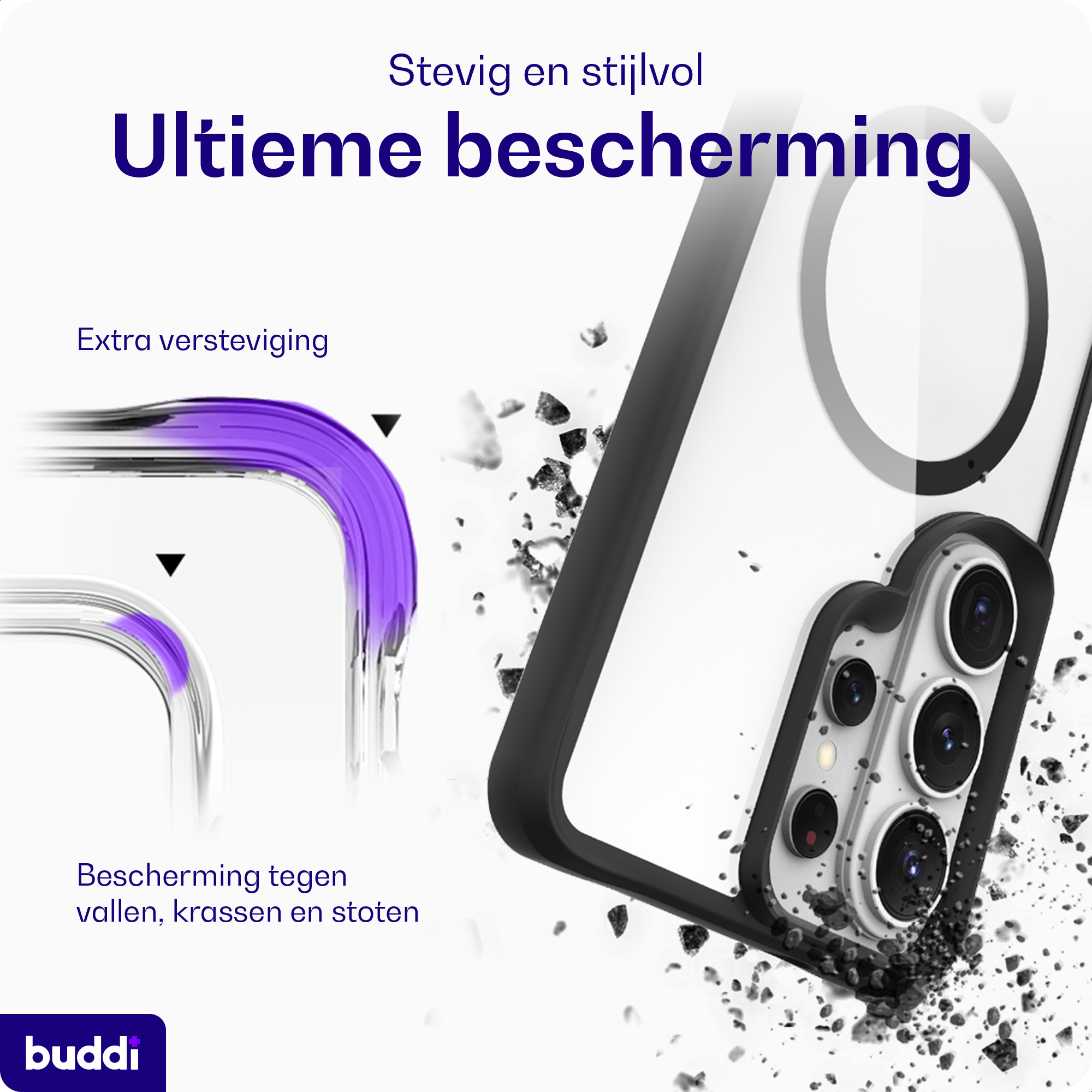 Buddi Hybrid Samsung S26 Ultra Hoesje MagSafe Back Cover Transparant Zwart afbeelding 3