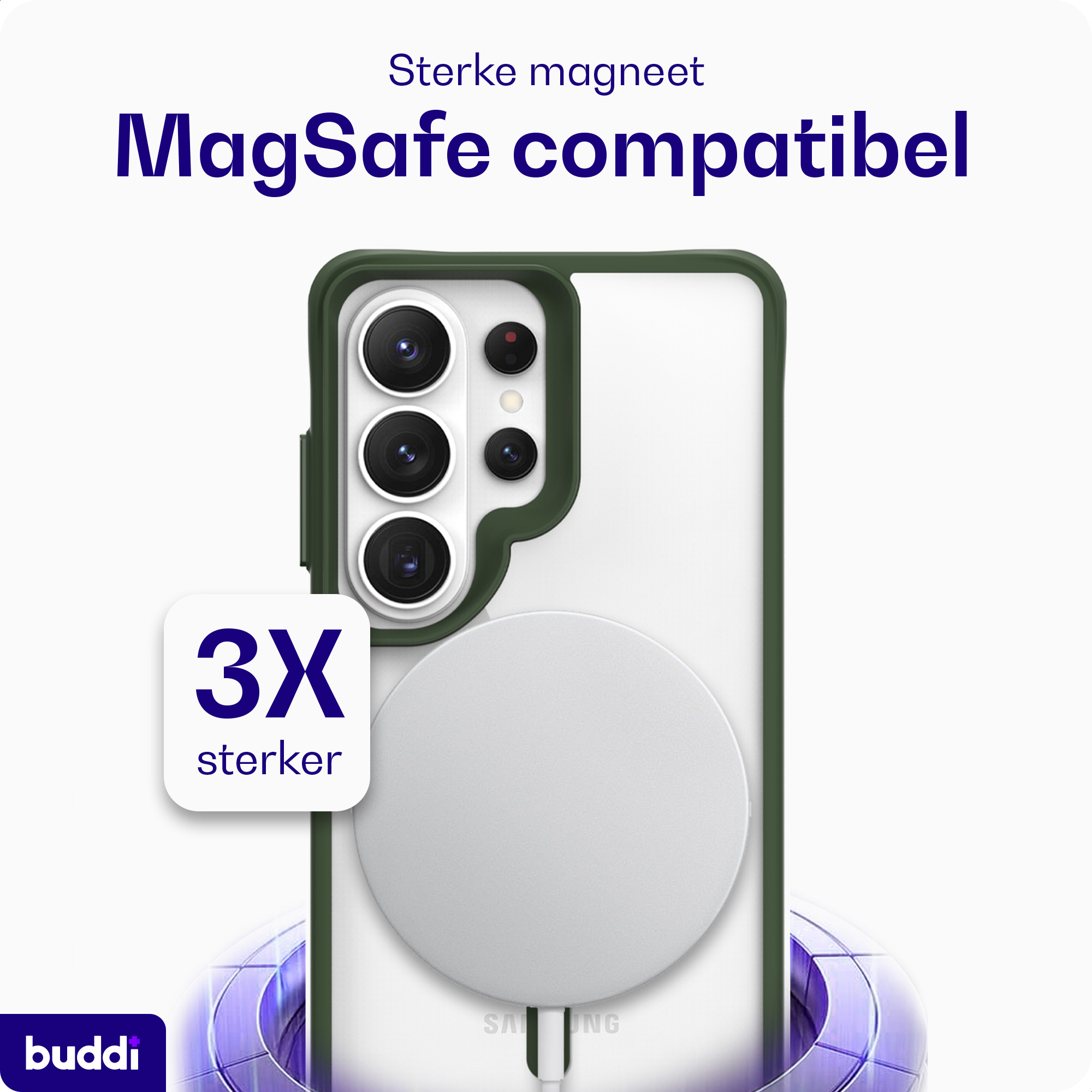 Buddi Hybrid Samsung S26 Ultra Hoesje MagSafe Back Cover Transparant Groen afbeelding 4
