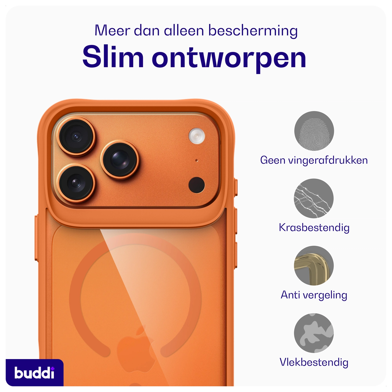 Buddi Hybrid Apple iPhone 17 Pro Hoesje MagSafe Back Cover Matched Oranje afbeelding 6
