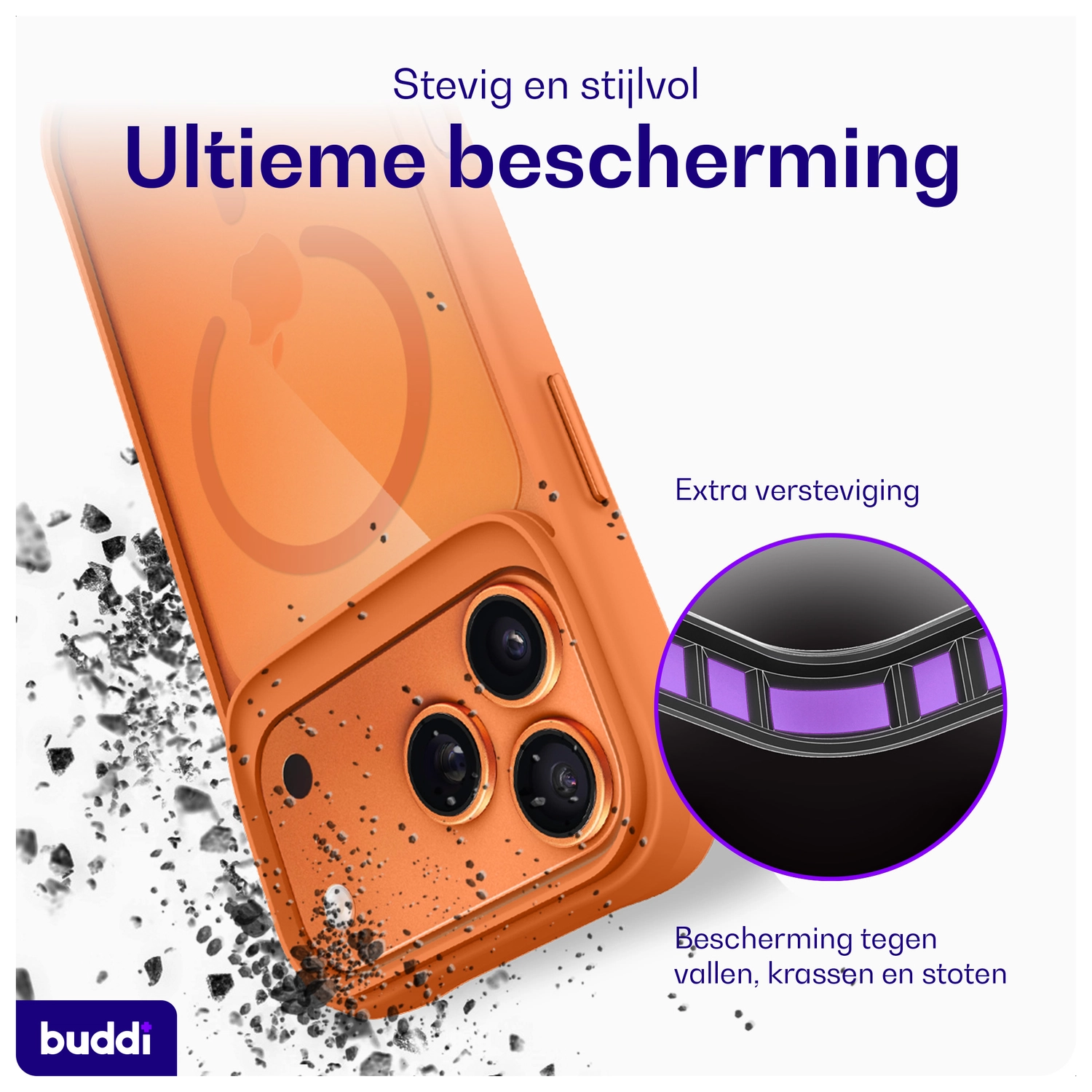 Buddi Hybrid iPhone 17 Pro Max Hoesje MagSafe Back Cover Matched Oranje afbeelding 4