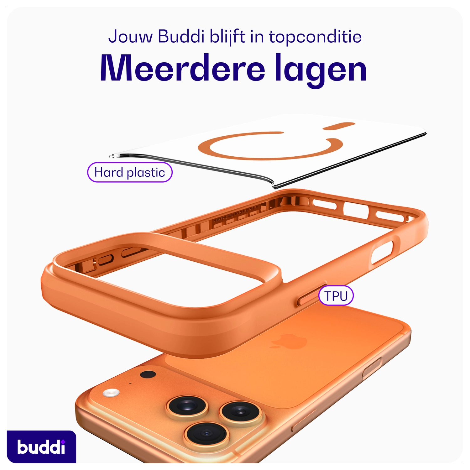 Buddi Hybrid iPhone 17 Pro Max Hoesje MagSafe Back Cover Matched Oranje afbeelding 9