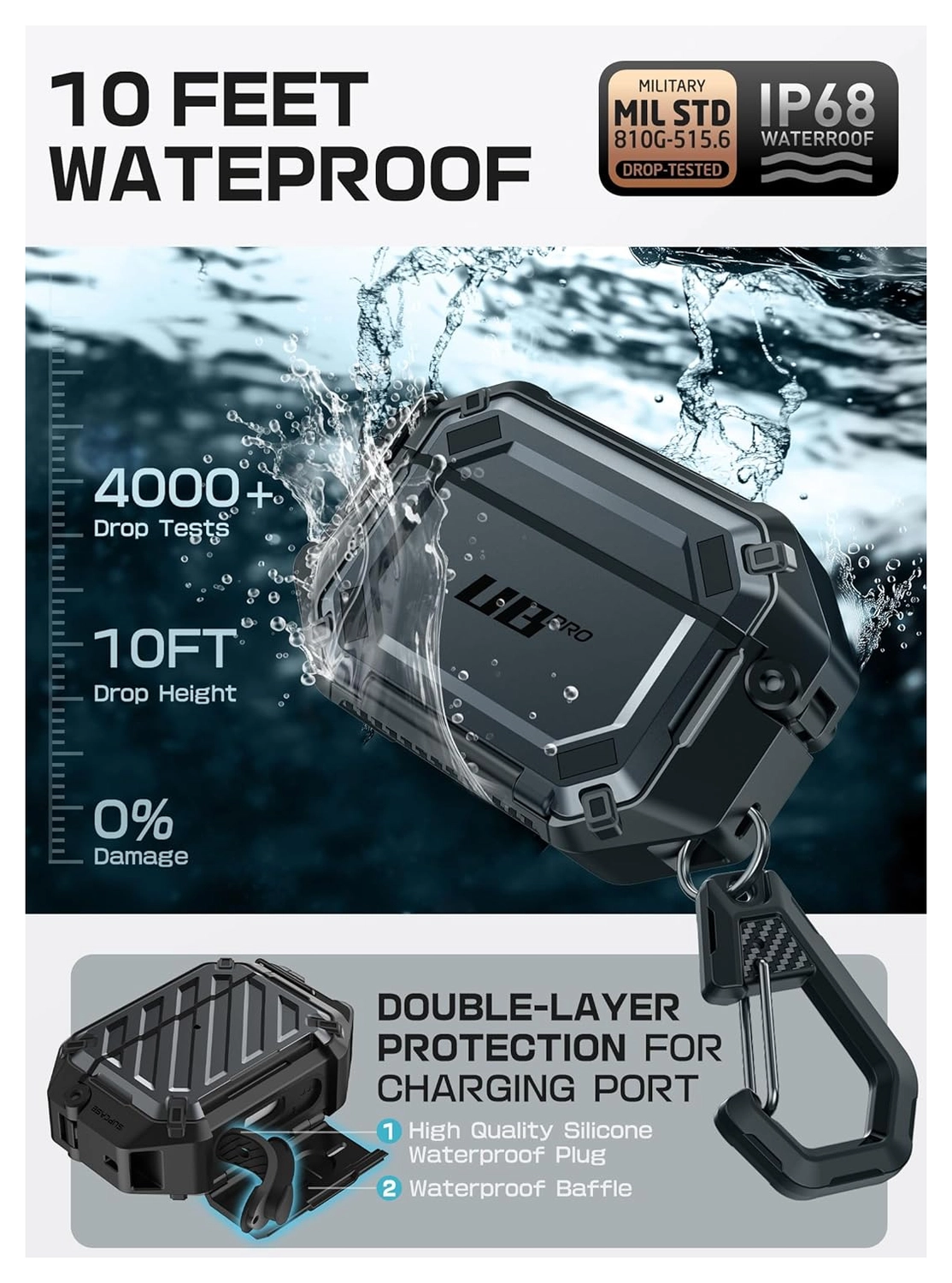 SUPCASE UB Pro AirPods Pro 3 Hoesje MagSafe Case Waterdicht Zwart afbeelding 3