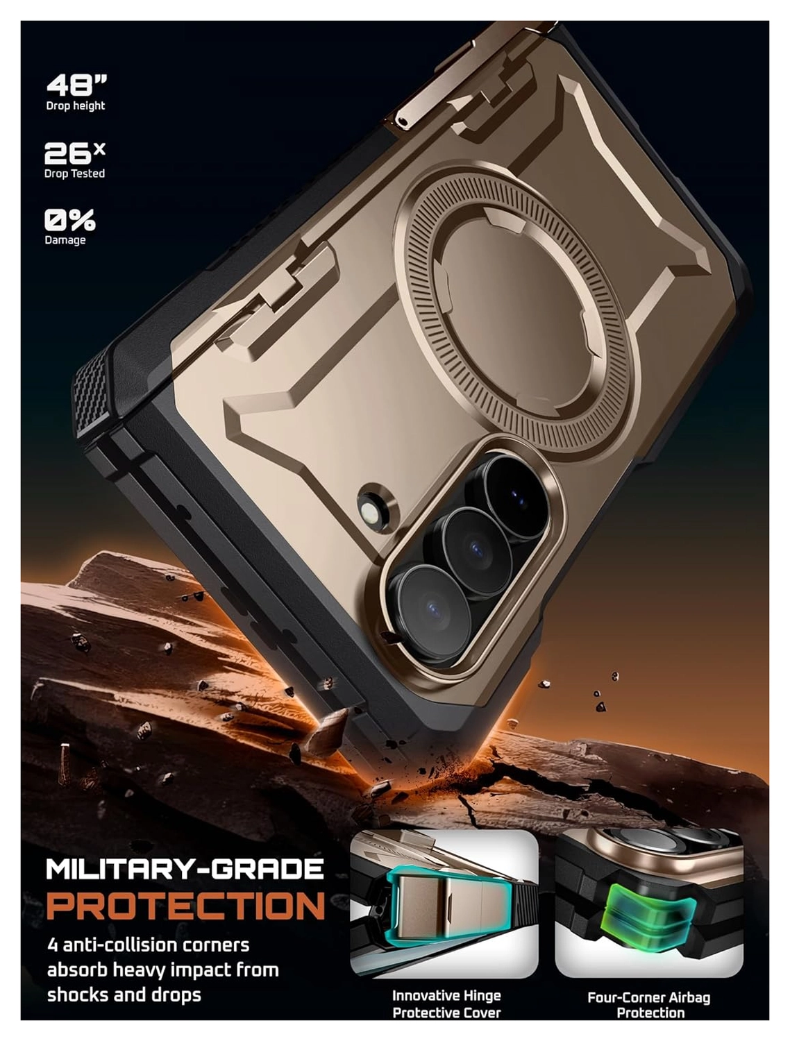 SUPCASE UB Grip Samsung Galaxy Z Fold 7 Hoesje MagSafe Full Protect Goud afbeelding 3