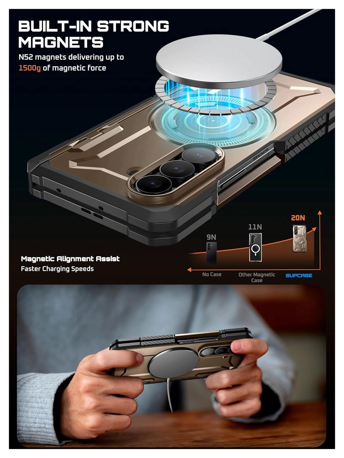 SUPCASE UB Grip Samsung Galaxy Z Fold 7 Hoesje MagSafe Full Protect Goud afbeelding 4
