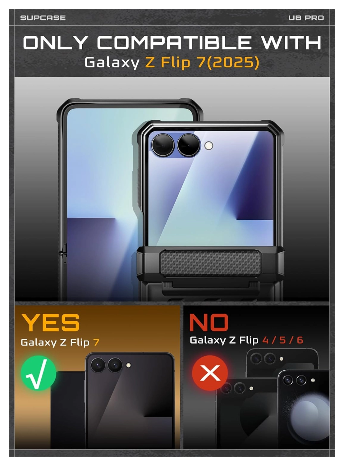 SUPCASE UB Pro Samsung Galaxy Z Flip 7 Hoesje Full Protect Kickstand Zwart afbeelding 2