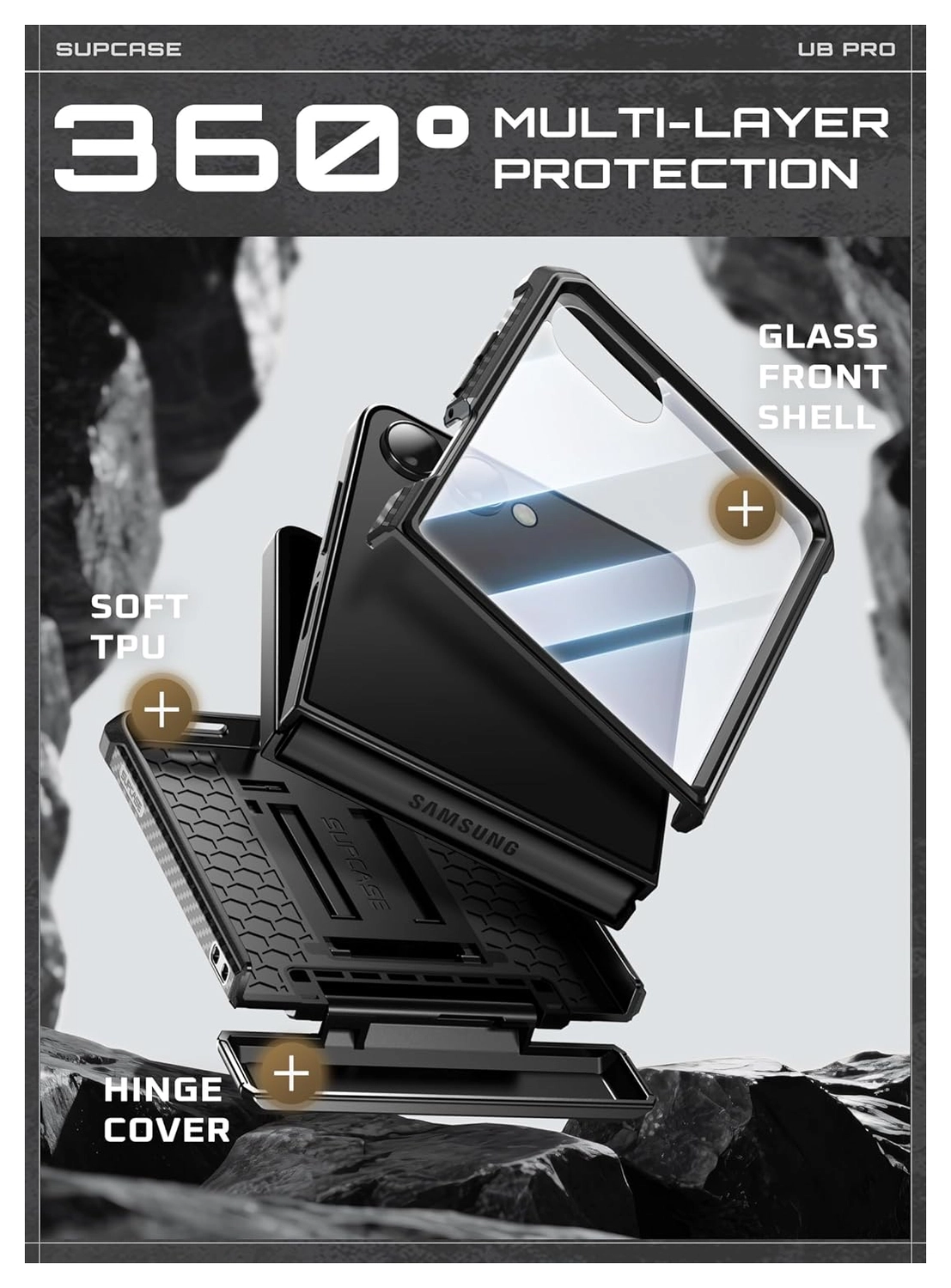 SUPCASE UB Pro Samsung Galaxy Z Flip 7 Hoesje Full Protect Kickstand Zwart afbeelding 5