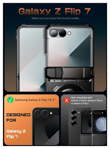 SUPCASE UB Grip Samsung Galaxy Z Flip 7 Hoesje MagSafe Full Protect Zwart afbeelding 2