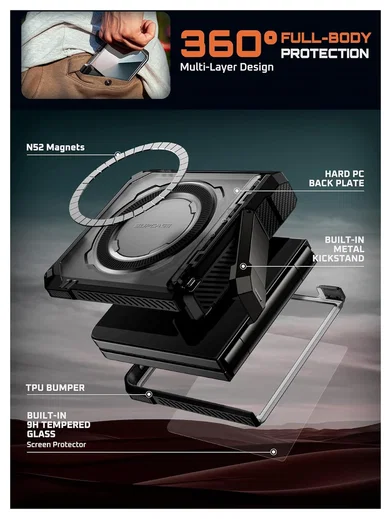 SUPCASE UB Grip Samsung Galaxy Z Flip 7 Hoesje MagSafe Full Protect Zwart afbeelding 8