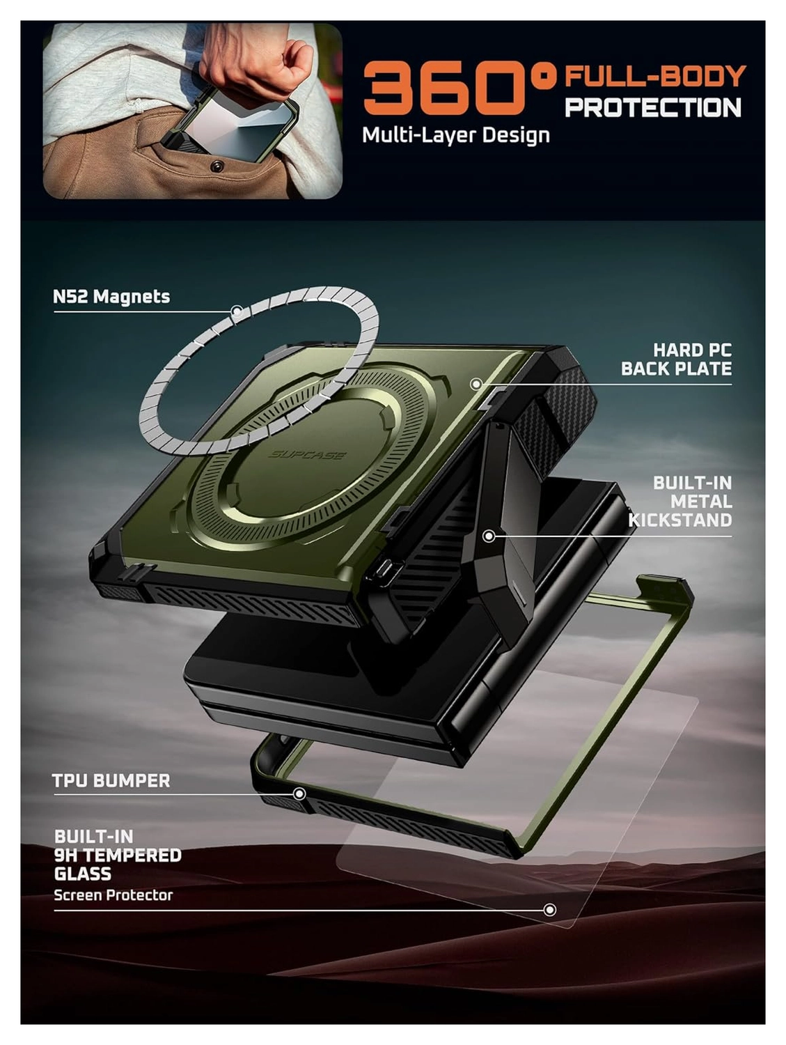SUPCASE UB Grip Samsung Galaxy Z Flip 7 Hoesje MagSafe Full Protect Groen afbeelding 8