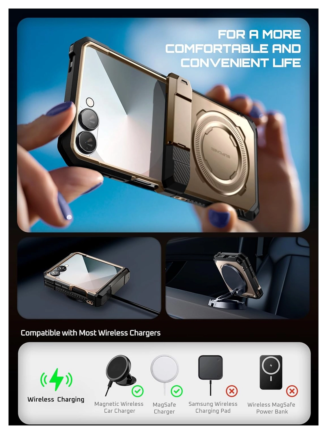 SUPCASE UB Grip Samsung Galaxy Z Flip 7 Hoesje MagSafe Full Protect Goud afbeelding 6