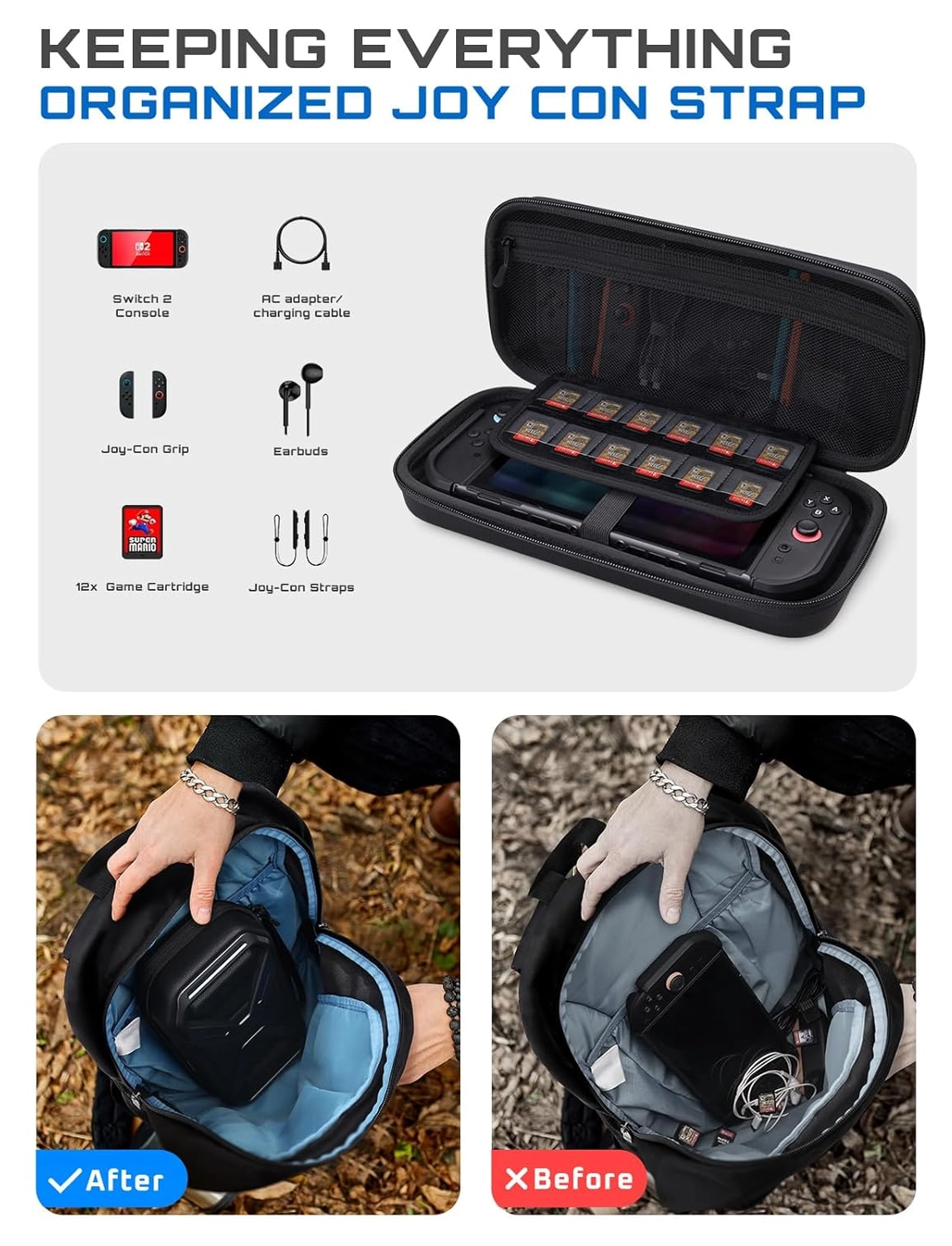 SUPCASE Nintendo Switch 2 Opberghoes Game Card Organizer Travel Case Zwart afbeelding 3