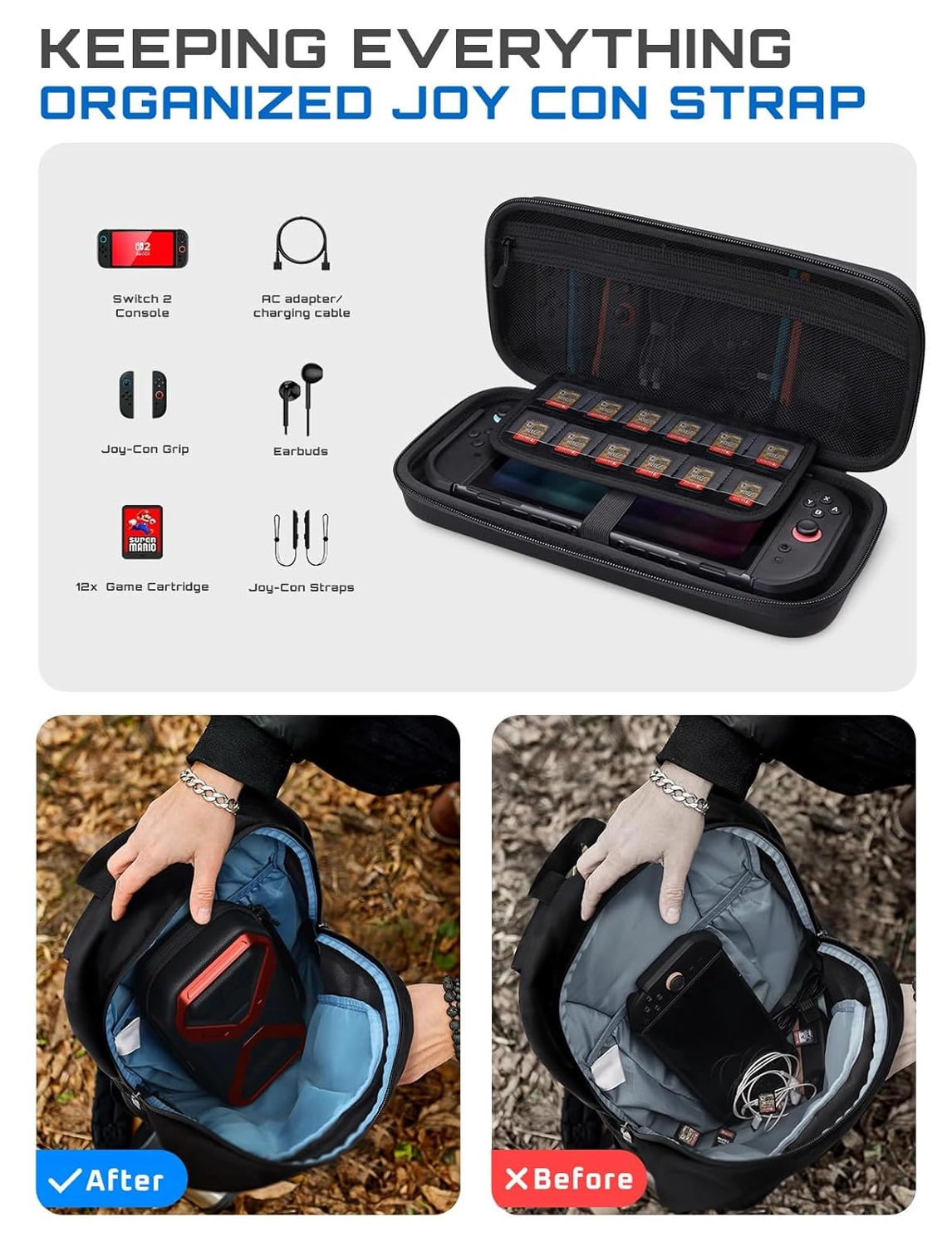 SUPCASE Nintendo Switch 2 Opberghoes Game Card Organizer Travel Case Rood afbeelding 3