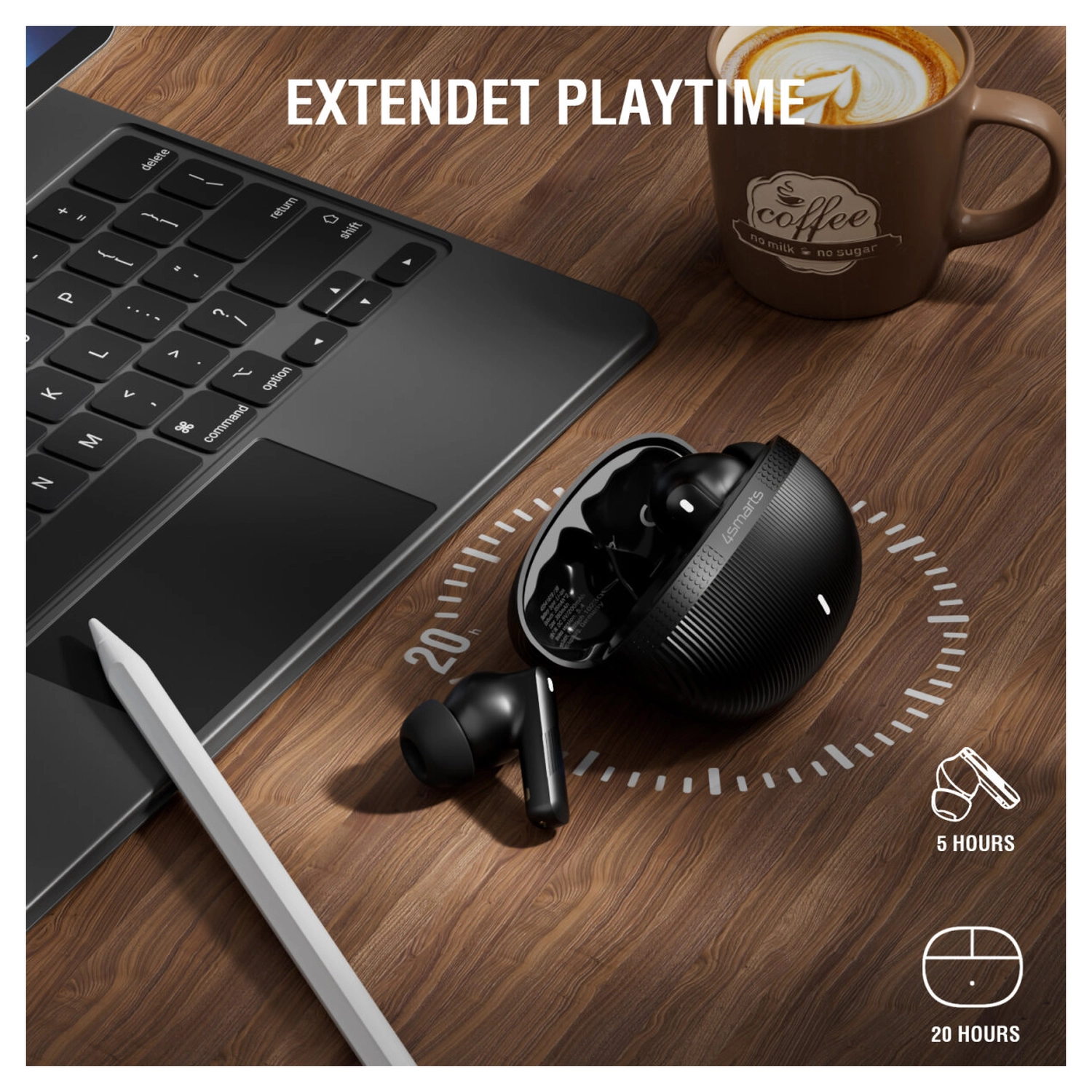 4smarts SkyBuds Pro Draadloze Oordopjes Noise Cancelling Oortjes Zwart afbeelding 7