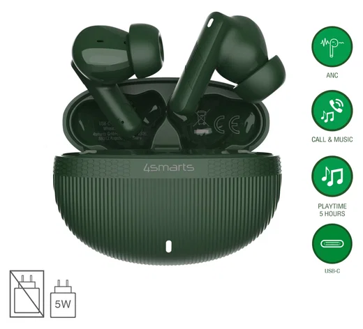 4smarts SkyBuds Pro Draadloze Oordopjes Noise Cancelling Oortjes Groen afbeelding 2