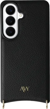 AVY Samsung Galaxy S26 Plus Hoesje met Koord Haakjes MagSafe Leer Zwart