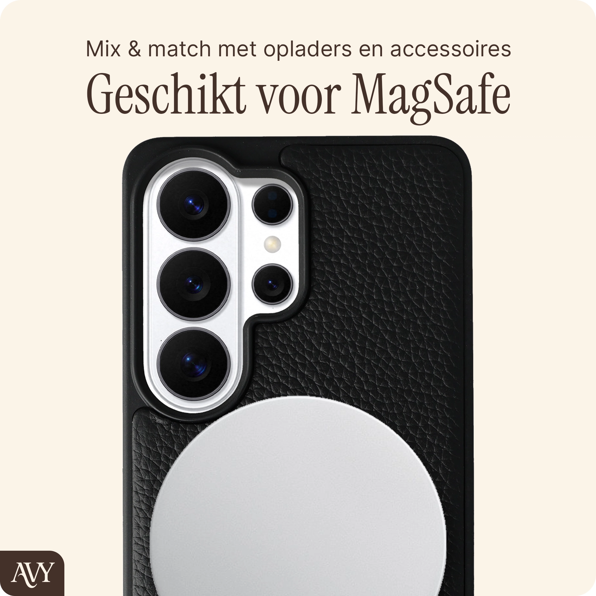 AVY Samsung Galaxy S26 Ultra Hoesje met Koord Haakjes MagSafe Leer Zwart afbeelding 2
