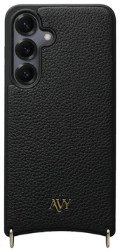 AVY Samsung Galaxy S25 / S24 Hoesje met Koord Haakjes MagSafe Leer Zwart