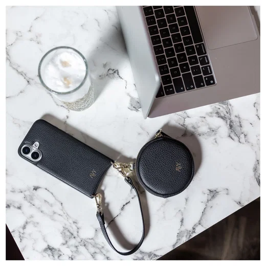 AVY Samsung Galaxy S25 / S24 Hoesje met Koord Haakjes MagSafe Leer Zwart afbeelding 2