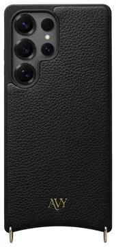 AVY Samsung Galaxy S25 Ultra Hoesje met Koord Haakjes MagSafe Leer Zwart