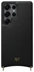 AVY Samsung Galaxy S25 Ultra Hoesje met Koord Haakjes MagSafe Leer Zwart afbeelding