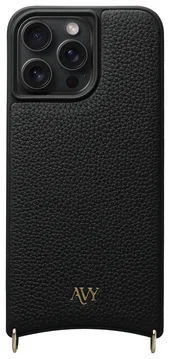 AVY Apple iPhone 15 Pro Max Hoesje met Koord Haakjes MagSafe Leer Zwart
