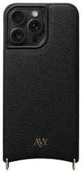 AVY Apple iPhone 15 Pro Max Hoesje met Koord Haakjes MagSafe Leer Zwart afbeelding