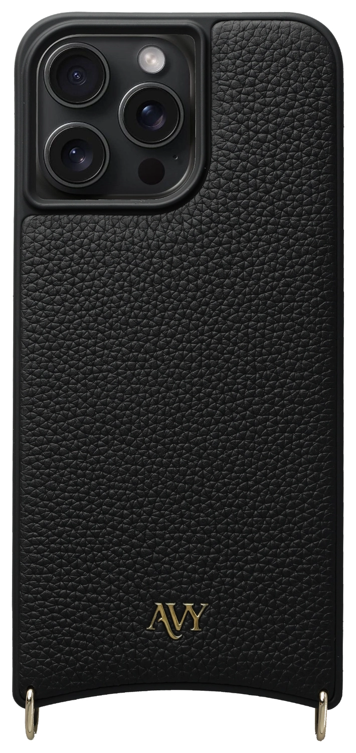 AVY Apple iPhone 14 Pro Max Hoesje met Koord Haakjes MagSafe Leer Zwart afbeelding 1