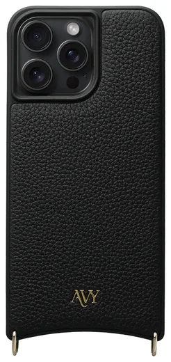 AVY Apple iPhone 14 Pro Max Hoesje met Koord Haakjes MagSafe Leer Zwart afbeelding 1