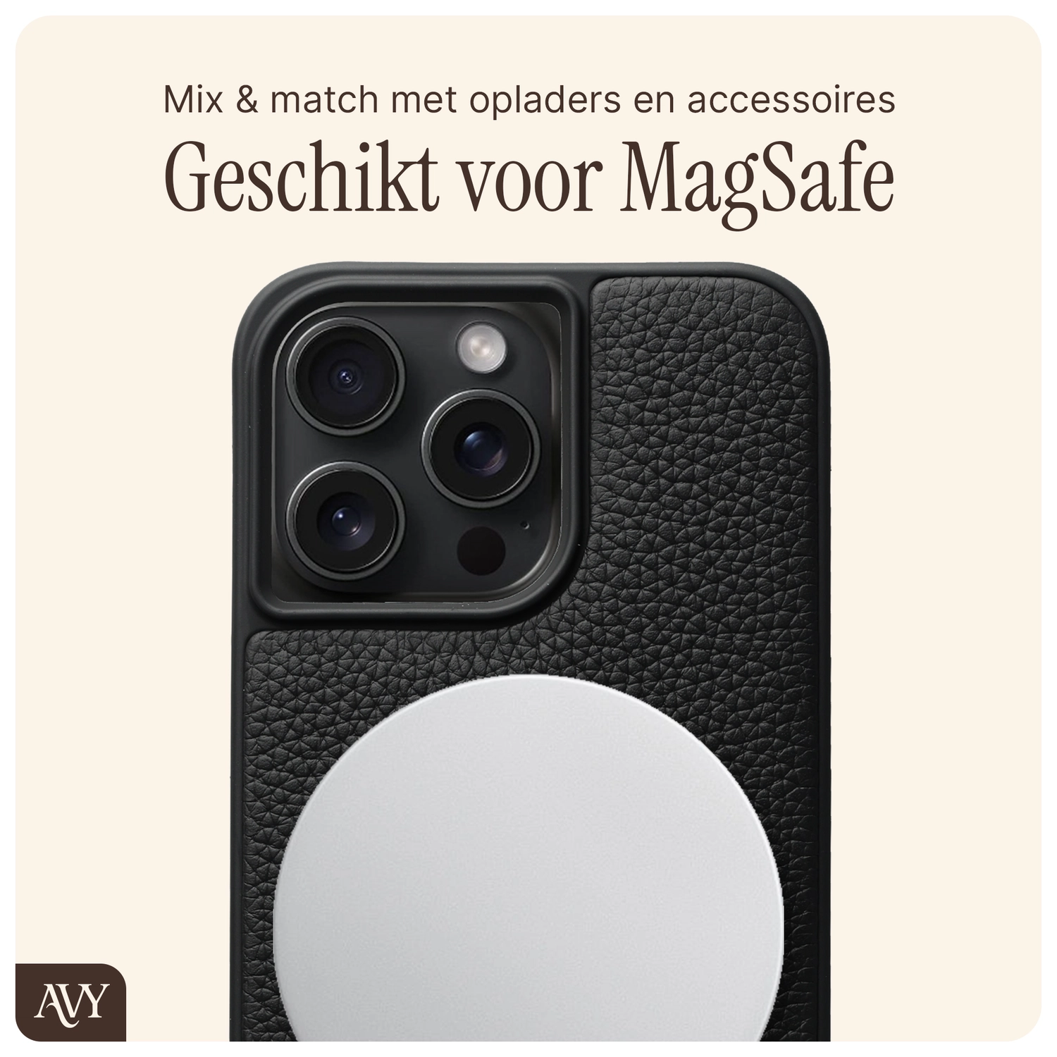 AVY Apple iPhone 14 Pro Max Hoesje met Koord Haakjes MagSafe Leer Zwart afbeelding 8
