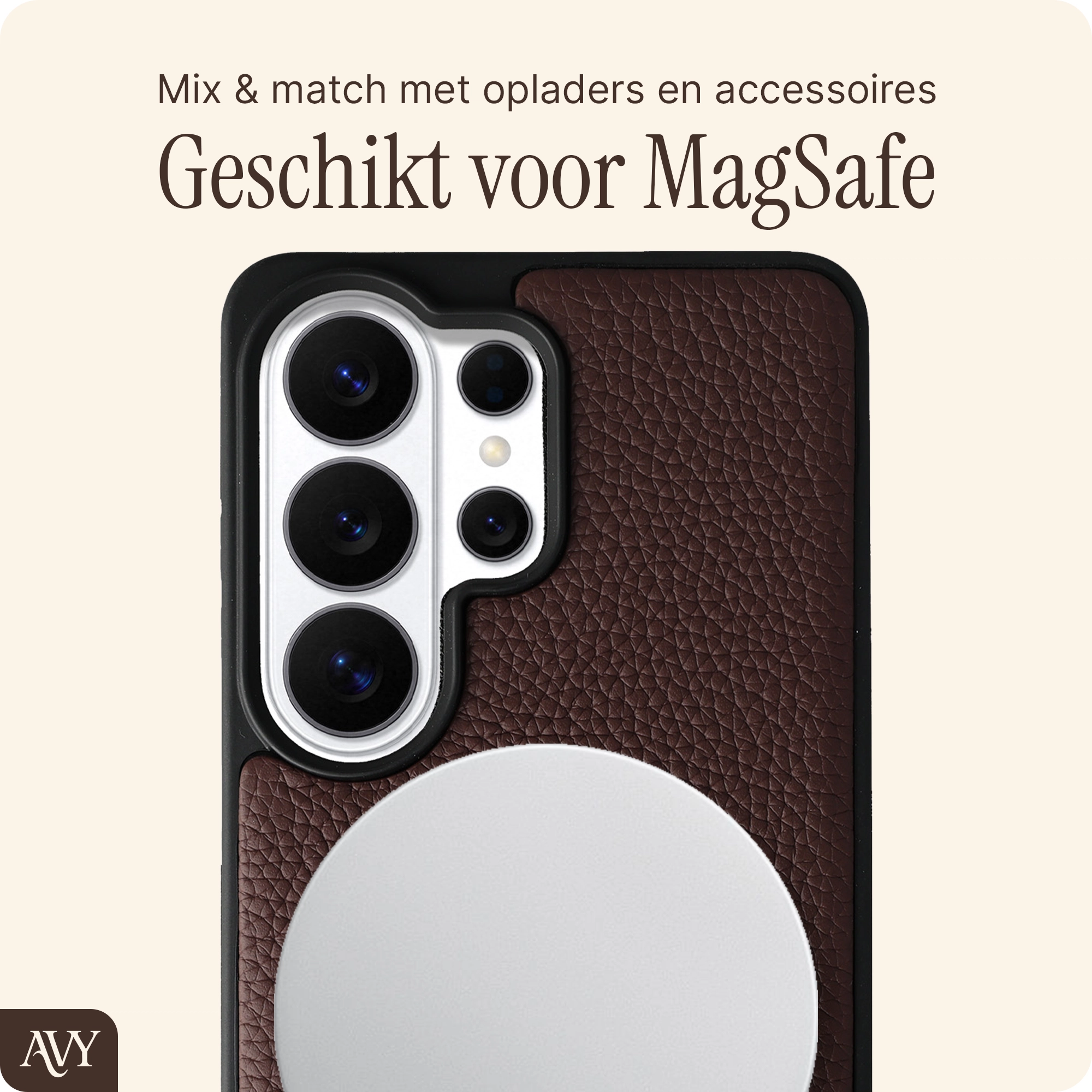 AVY Samsung Galaxy S26 Ultra Hoesje met Koord Haakjes MagSafe Leer Chocolate afbeelding 2