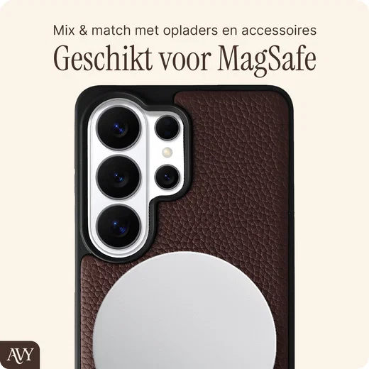 AVY Samsung Galaxy S26 Ultra Hoesje met Koord Haakjes MagSafe Leer Chocolate afbeelding 2